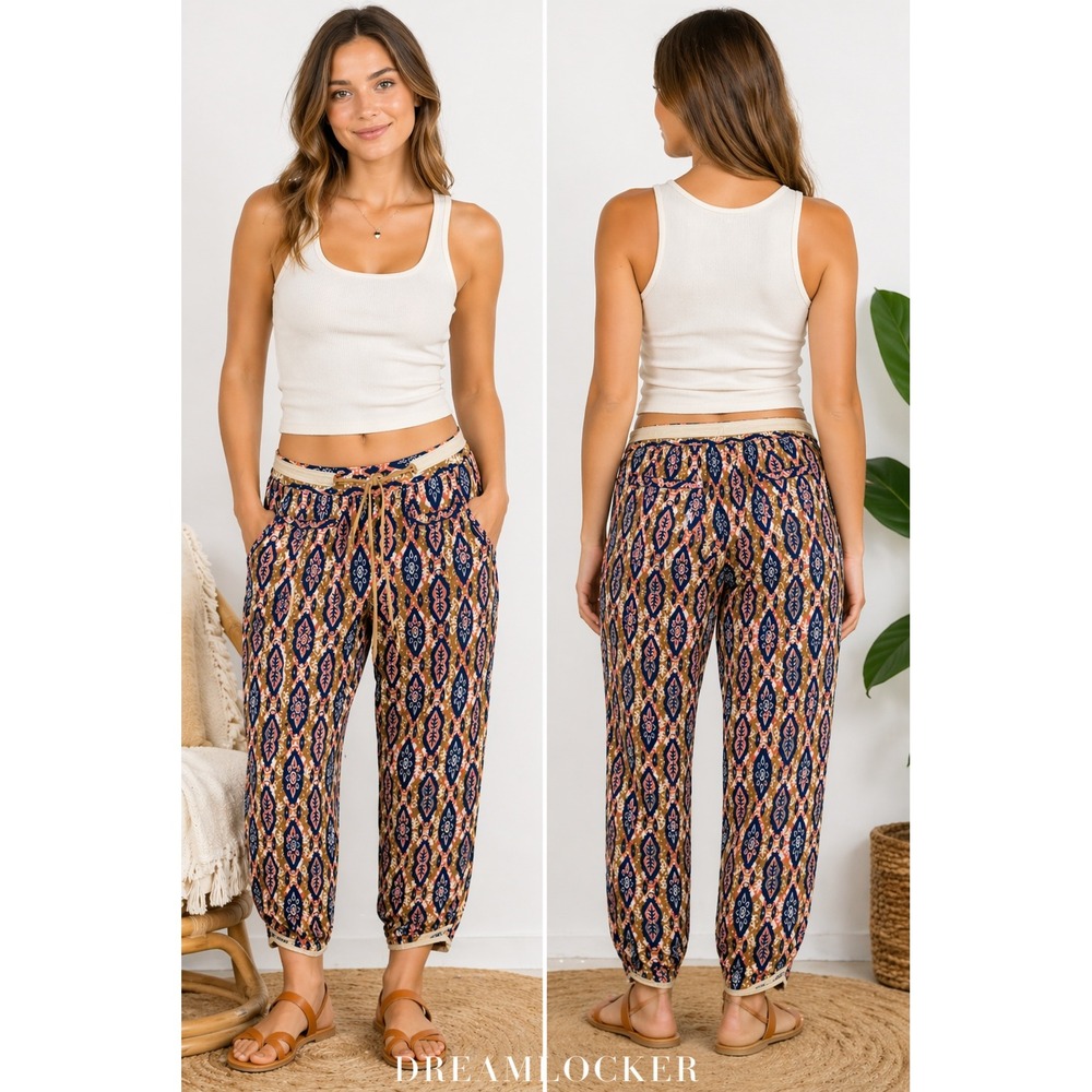 Pilcro‎ Anthropologie Paz Ikat Jogger Pants Womens 28 Boho Drawstring Rayon